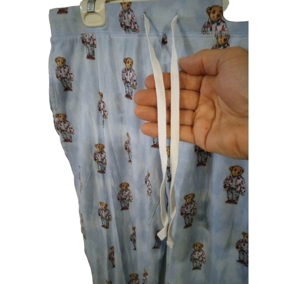 Ralph Lauren Teddy Bear PJ Pants Light Blue Pocketed Cuffed Drawstring Waist S - Picture 3 of 13